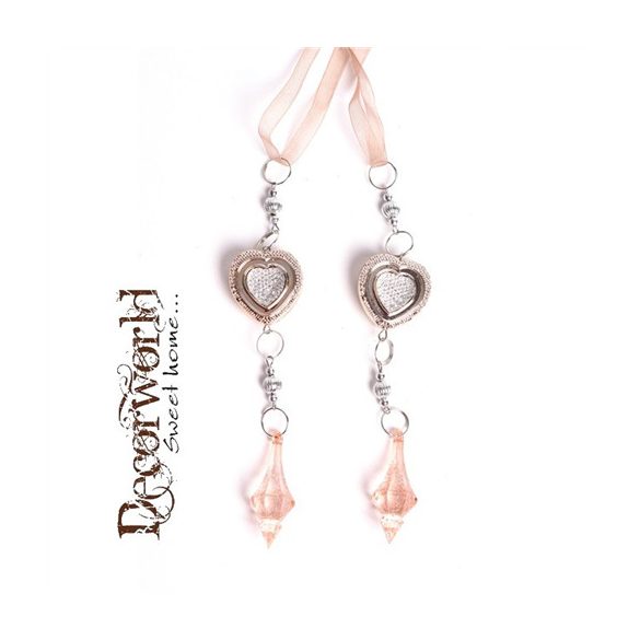 Dekoráció szív akasztós műanyag 23cm réz színű S/2