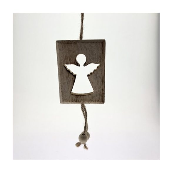 Akasztós dísz fenyőfa-szív-angyal-hópihe fa 28x9cm fehér 4 féle