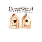 Akasztós dísz házikó felirattal fa 10x8x15cm natúr