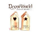 Akasztós dísz házikó felirattal fa 12x10x24cm natúr