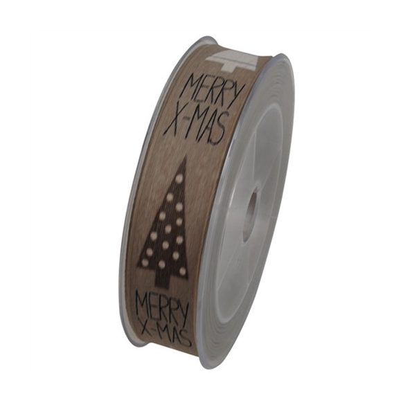 Szalag felirattal textil 25mm x 10m barna