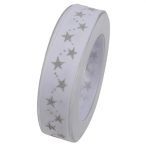 Szalag csillaggal textil 25mm x 10m fehér-ezüst