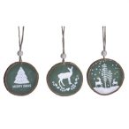 Akasztós dísz fenyőfával fa 7cm zöld