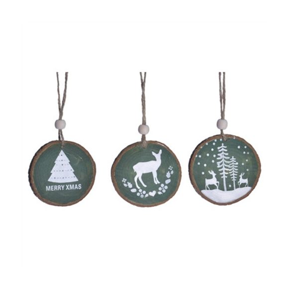 Akasztós dísz fenyőfával fa 7cm zöld