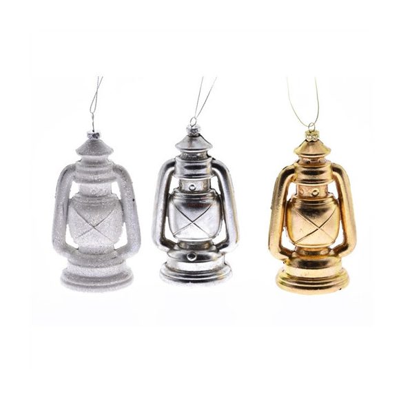 Lámpás akasztós műanyag 8x6.7x13.8 cm - Arany, ezüst, fehér