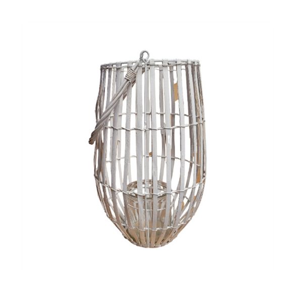Lámpás füllel, üveggel vessző 45x26cm - Fehér