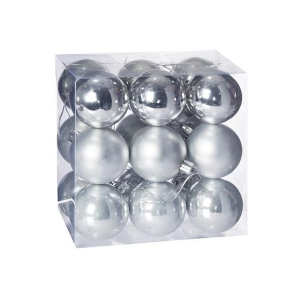 Műanyag gömb dobozban 5cm - Ezüst 3 féle S/18