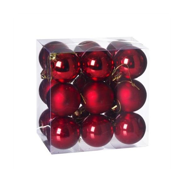 Műanyag gömb dobozban 5cm - Piros 3féle S/18