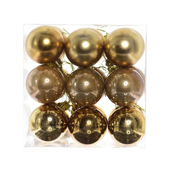 Műanyag gömb dobozban 8cm - Óarany 3féle S/9