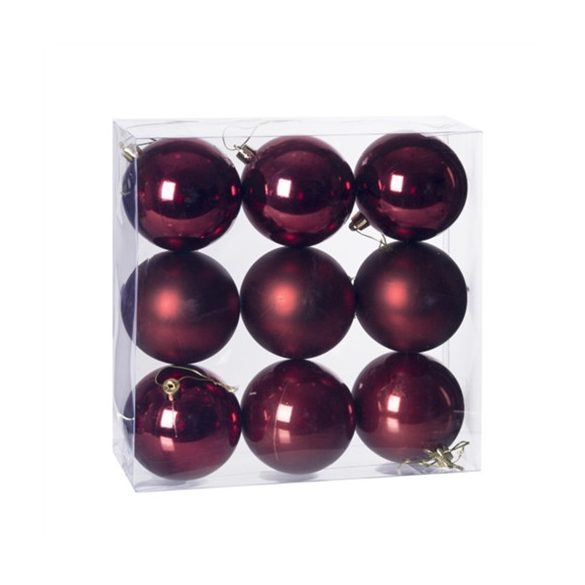 Műanyag gömb dobozban 8cm - Bordó 3 féle S/9