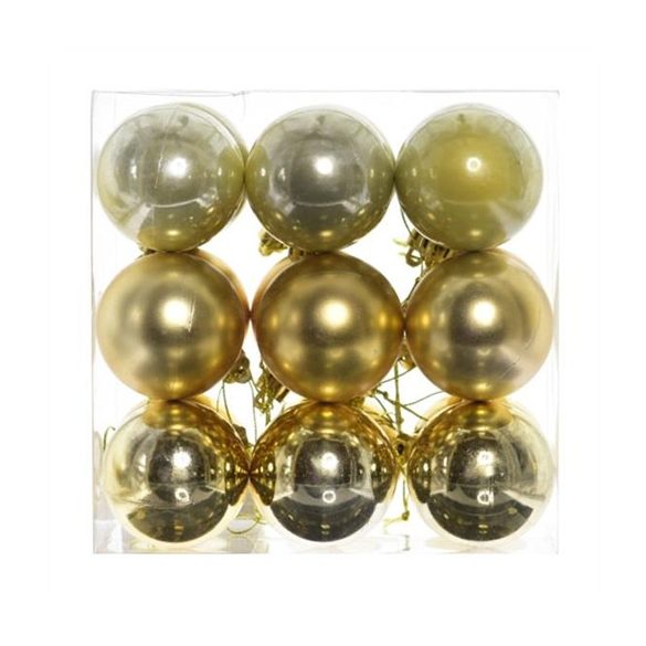 Műanyag gömb dobozban 8cm - Fényes arany S/9 3féle