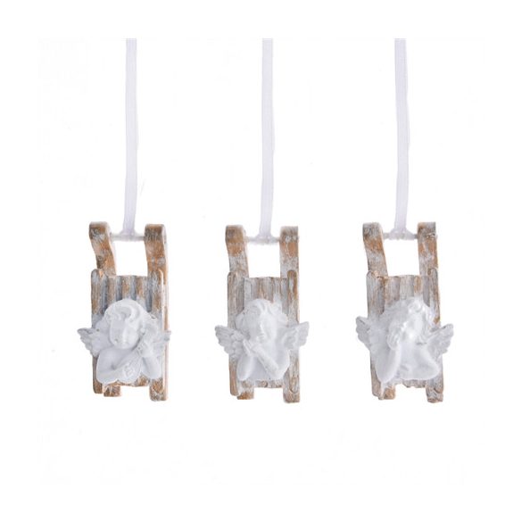 Angyalka szánkón kerámia, akasztós 6cm S/3