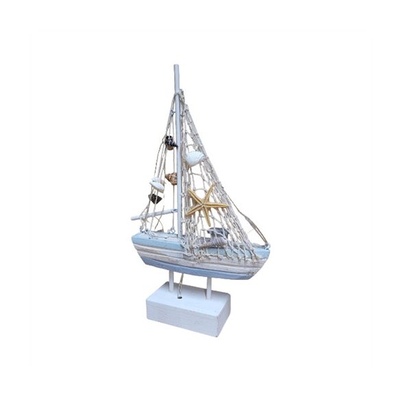 Hajó led világítással fa 18x5,5x32cm - Kék/fehér