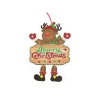   Szarvas akasztós glitteres Merry Christmas felirattal polyfoam 23x22cm barna,zöld,pirosa