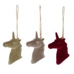   Egyszarvú lófej flokkolt akasztós poly 5,5x3,5x9 cm bordó/szürke/zöld 3 féle