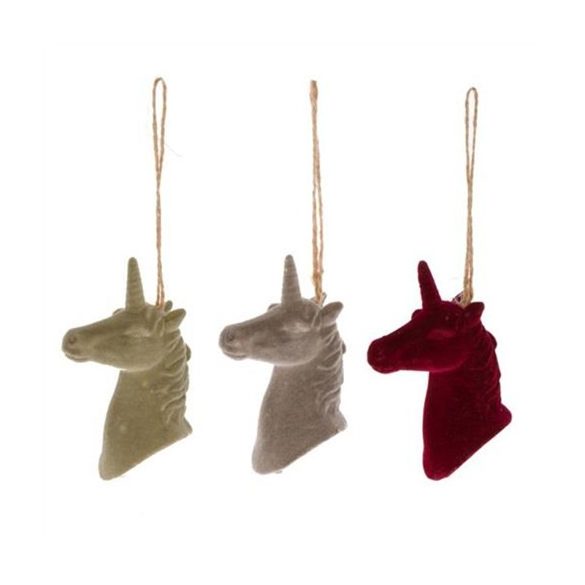 Egyszarvú lófej flokkolt akasztós poly 5,5x3,5x9 cm bordó/szürke/zöld 3 féle