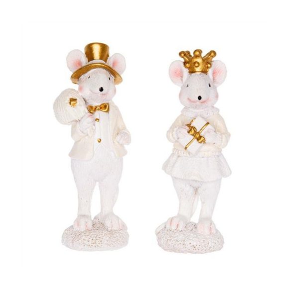 Egérpár álló poly 3,5x3x10cm - Fehér,arany 2 féle