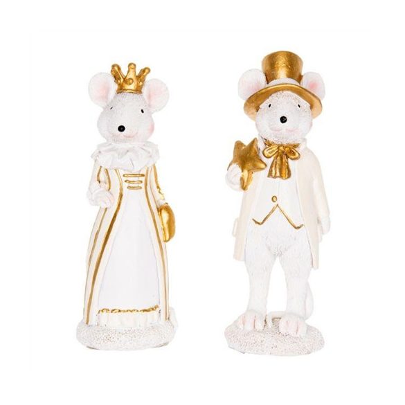 Egérpár álló poly 5x4x14,5cm - Fehér,arany 2 féle
