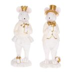 Egérpár álló poly 7x6,5x19,5cm - Fehér,arany 2 féle