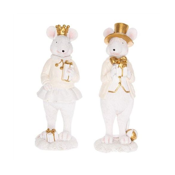 Egérpár álló poly 7x6,5x19,5cm - Fehér,arany 2 féle