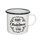   Bögre Merry Christmas felirattal bádog 11x11x10 cm fehér,fekete