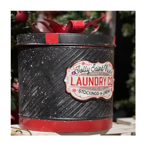 Tároló ajándék alakú bádog 25,5x25,5x25cm - Fekete, piros