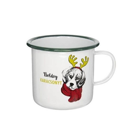 Bögre Boldog Karácsonyt felirattal, kutyával 11x11x10cm