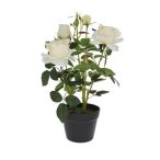 Rózsabokor selyemvirág műanyag kaspóban 41 cm - Barack