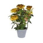   Rózsabokor selyemvirág kerámia kaspóban 51 cm - Okkersárga