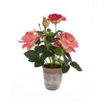   Rózsabokor selyemvirág kerámia kaspóban 36 cm - Rózsaszín