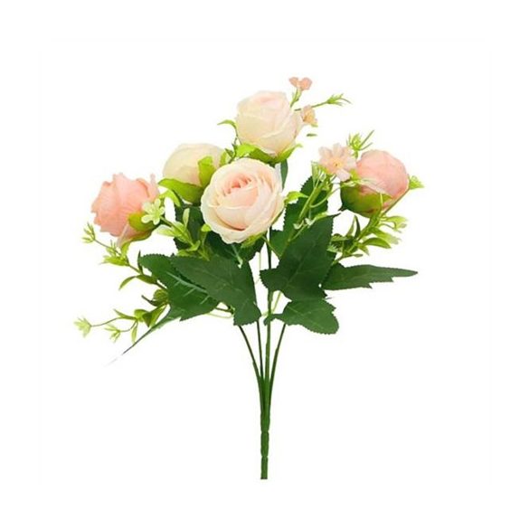 Rózsa selyemvirág csokor 28cm - Rózsaszín