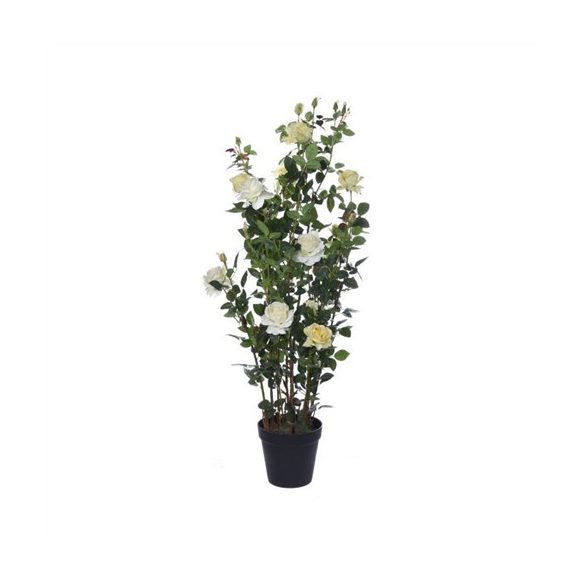 Rózsabokor selyemvirág műanyag kaspóban 127 cm - Sárga
