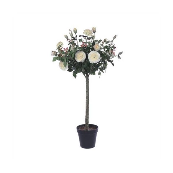 Rózsabokor selyemvirág műanyag kaspóban magasszárú 121 cm - Pink