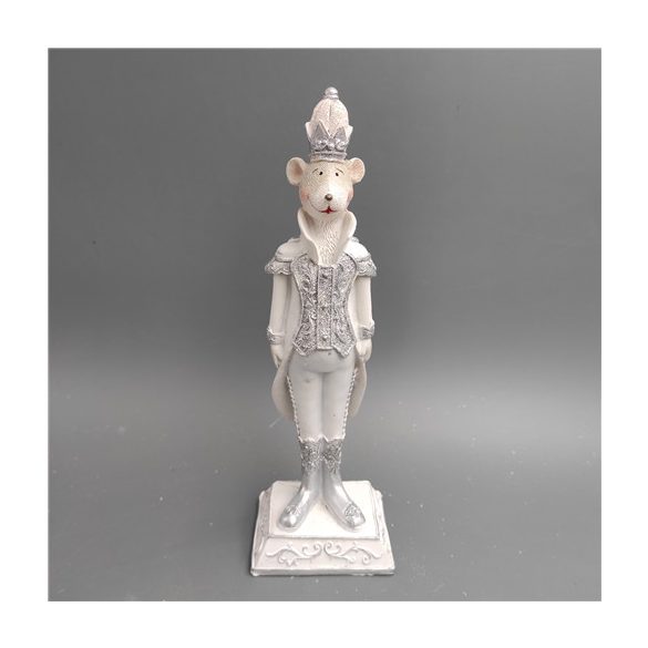 Egér álló glitteres poly 7,5x6x23cm - Fehér/ezüst