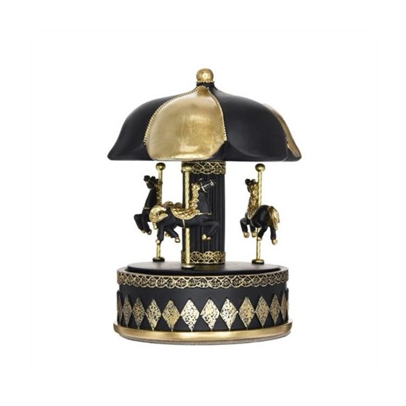 Körhinta forgó, zenélő poly 11x11x16,5cm - Fekete-arany