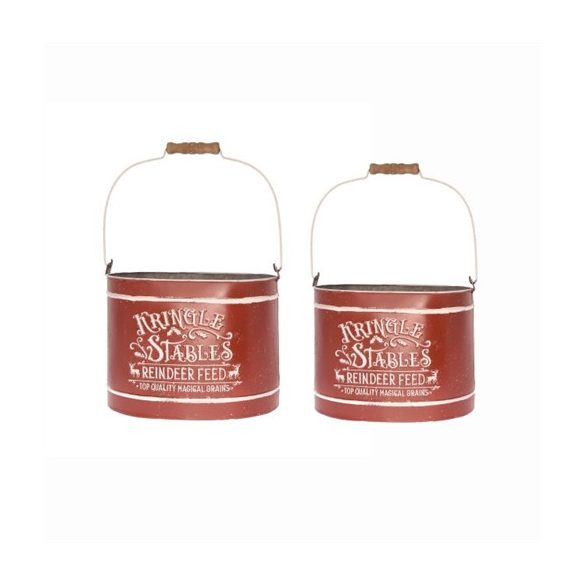 Vödör karácsonyi felirattal fém 31x22x23cm - Piros S/2