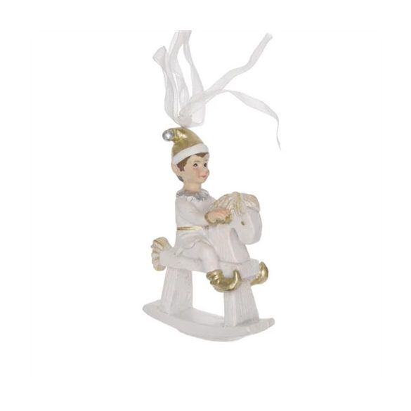 Gyerek hintalovon poly akasztós 6,5x3x9cm - Fehér