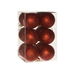 Műanyag gömb dobozban glitteres 6cm - Piros S/12