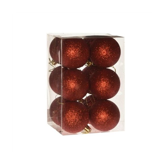 Műanyag gömb dobozban glitteres 6cm - Piros S/12