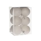 Műanyag gömb dobozban glitteres 6 cm - Fehér S/12