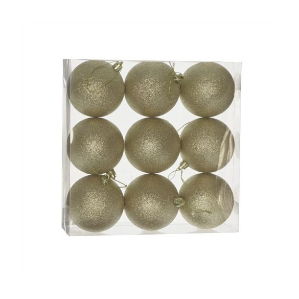 Műanyag gömb dobozban 8cm glitteres - Arany S/9