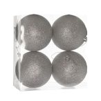 Műanyag gömb dobozban 10cm glitteres - Ezüst S/4