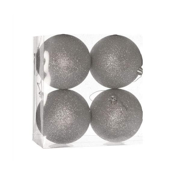Műanyag gömb dobozban 10cm glitteres - Ezüst S/4