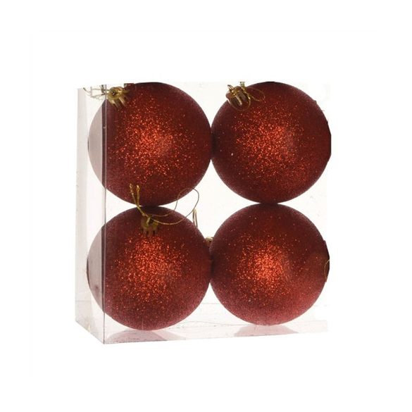 Műanyag gömb dobozban glitteres 10cm - Piros S/4
