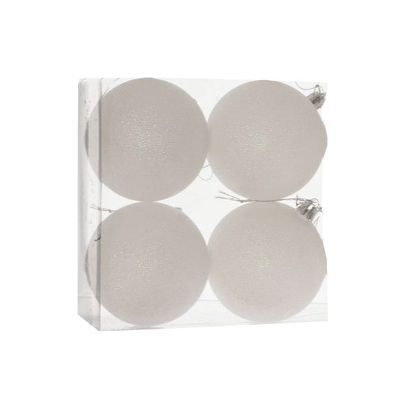 Műanyag gömb műanyag 10cm glitteres - Fehér S/4