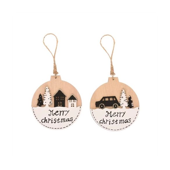 Gömb fa karácsonyi mintával, akasztós 11x10x0,8cm - 2 féle