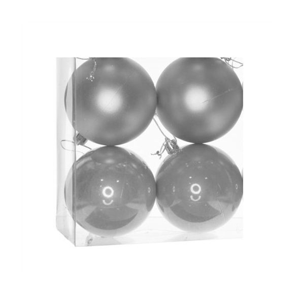 Gömb dobozban műanyag 10cm ezüst 3féle S/4db