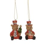 Medve dobbal fenyőfával 4,5x5x8 cm - Piros 2féle