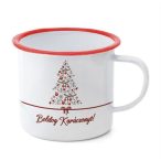   Bögre bádog "Merry Christmas" felirattal, karácsonyfával 11x11x10cm