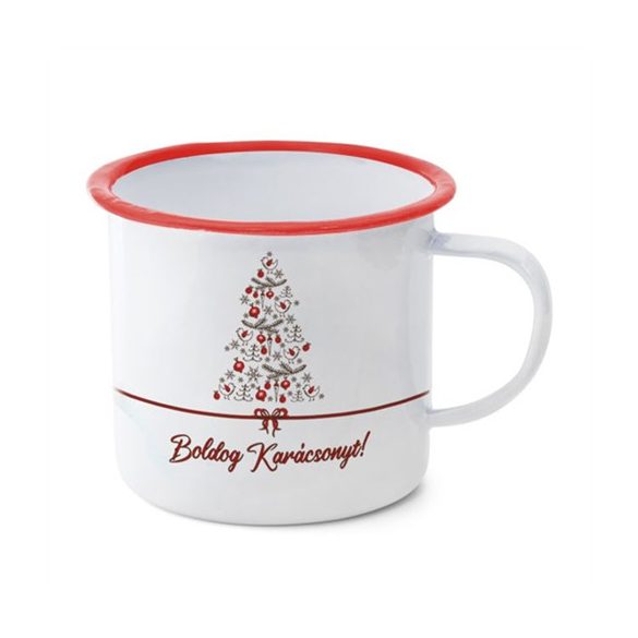 Bögre bádog "Merry Christmas" felirattal, karácsonyfával 11x11x10cm